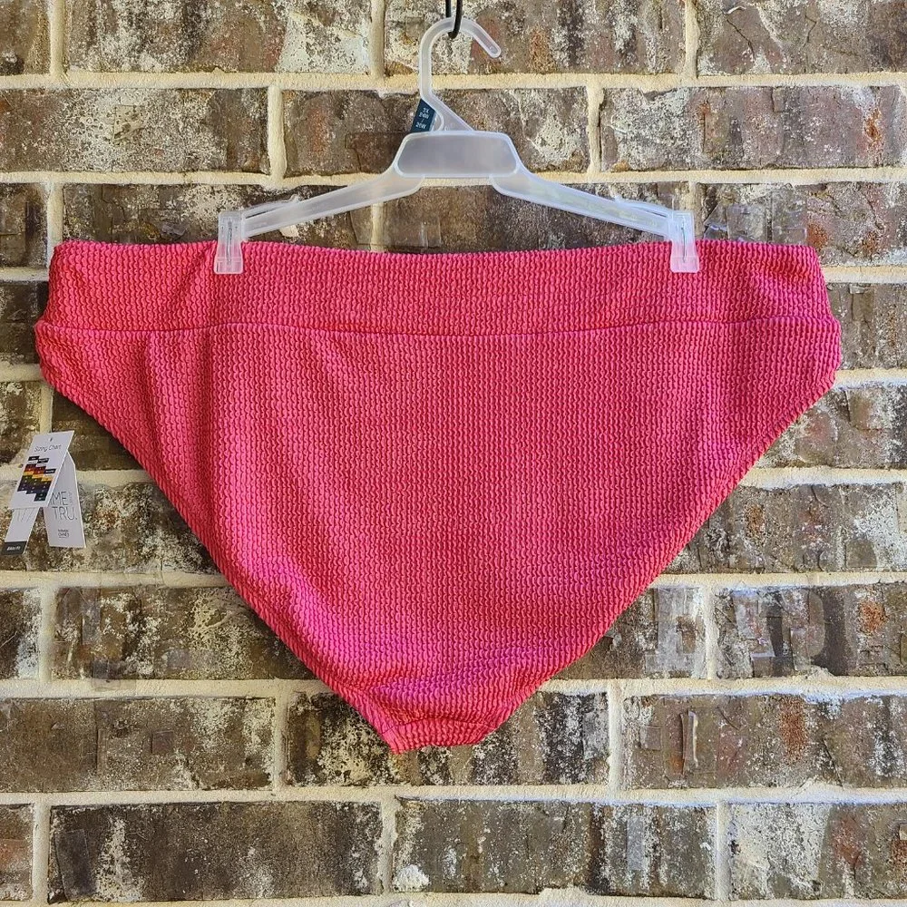 Time and Tru Women's Plus Crinkle Texture Bikini Swim Bottom Pink Size 3X